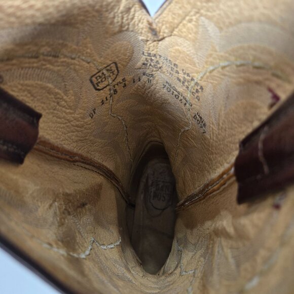 Vintage 1977 DAN POST Brown Leather Vegas Cut COWBOY Wingtip Boots Men Size 11D. - Picture 14 of 17